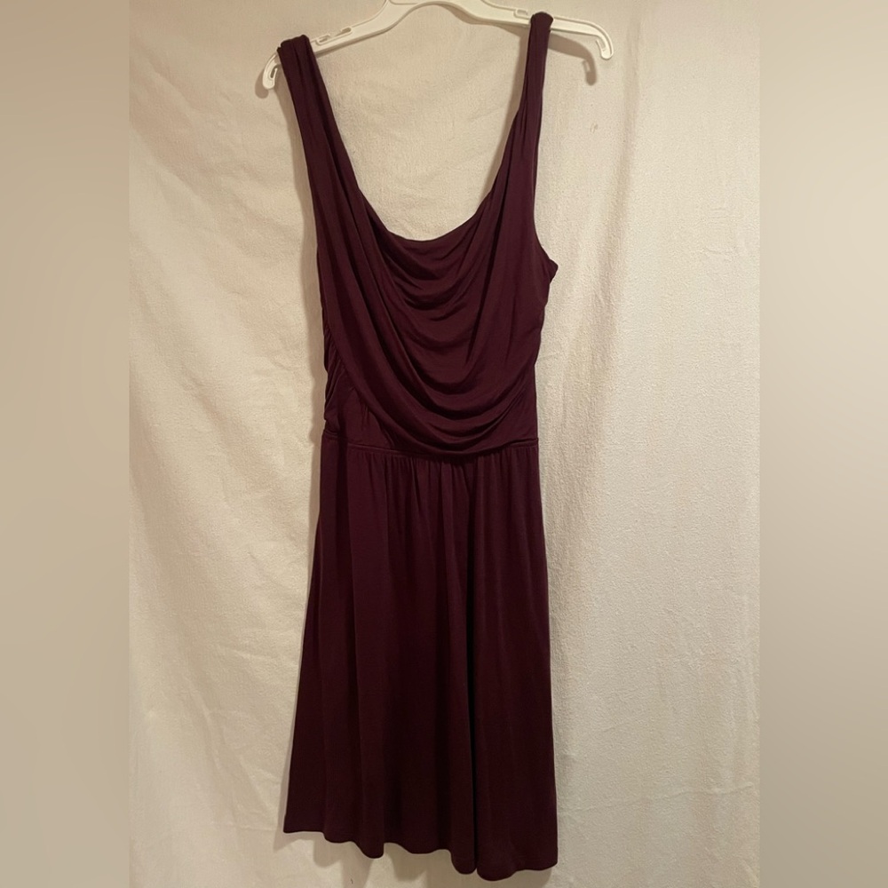 Matty M Sleeveless Dress with Draping in Plum